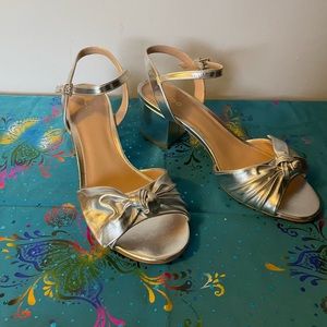 Aldo Silver Bow Block Heel Sandals, Size 10